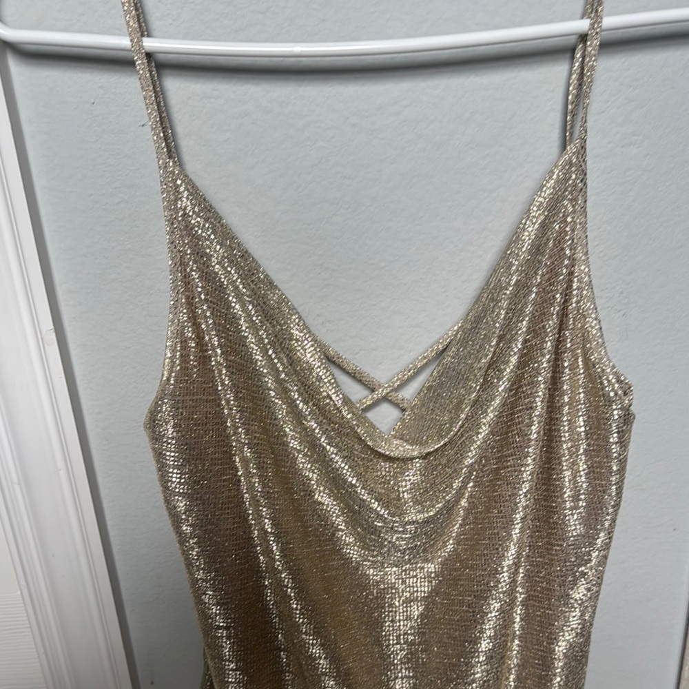 Amanda Uprichard Sparkling Tan V-Neck Top